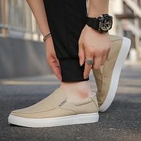 Men's Sneakers Casual Shoes Plus Size Skate Shoes Slip-on Sneakers Classic Casual British Daily Office  Career Canvas Breathable Comfortable Slip Resistant Loafer Black Khaki Gray Spring Fall Lightinthebox - thumbnail