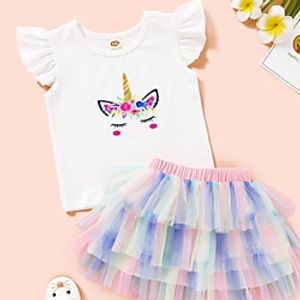 Kids Toddler Girls' Clothing Set Short Sleeve White Striped Patchwork Print Daily Wear Active Regular Above Knee 2-8 Years Lightinthebox