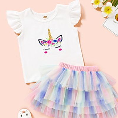 Kids Toddler Girls' Clothing Set Short Sleeve White Striped Patchwork Print Daily Wear Active Regular Above Knee 2-8 Years Lightinthebox