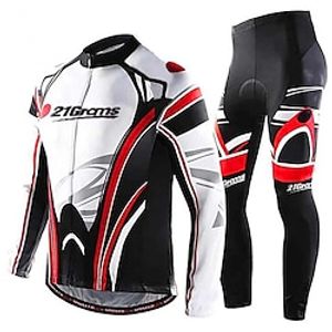 21Grams Men's Cycling Jersey with Tights Long Sleeve Mountain Bike MTB Road Bike Cycling Winter White Green Sky Blue Bike Clothing Suit 3D Pad Breathable Quick Dry Moisture Wicking Back Pocket miniinthebox