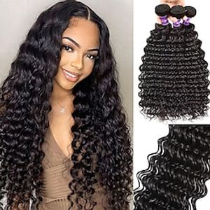 Deep Wave Bundles Human Hair Virgin Remy Deep Curly 3 Bundles 9A 100% Unprocessed Hair Weft Extensions Natural Black Color for Black Women Lightinthebox