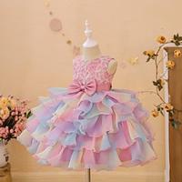 Kids Girls' Party Dress Rainbow Flower Sleeveless Special Occasion Princess Polyester Party Dress Summer Spring 3-12 Years Multicolor Pink Light Blue Lightinthebox