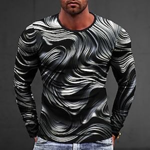 Graphic Abstract Geometic Fashion Designer Casual Men's 3D Print T shirt Tee Sports Outdoor Holiday Going out T shirt Blue Brown Dark Blue Long Sleeve Crew Neck Shirt Spring   Fall Clothing Apparel Lightinthebox