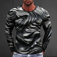 Graphic Abstract Geometic Fashion Designer Casual Men's 3D Print T shirt Tee Sports Outdoor Holiday Going out T shirt Blue Brown Dark Blue Long Sleeve Crew Neck Shirt Spring   Fall Clothing Apparel Lightinthebox - thumbnail
