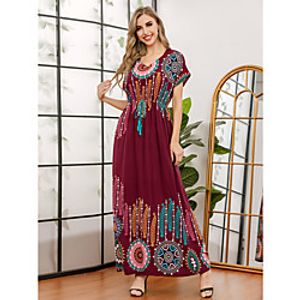 Women's Swing Dress Maxi long Dress Red Short Sleeve Print Spring Summer Elegant  Luxurious 2021 M L XL XXL miniinthebox