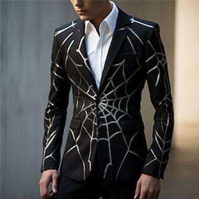 Spider Business Men's Coat Blazer Work Wear to work Going out Fall  Winter Turndown Long Sleeve Black S M L Polyester Weaving Jacket Lightinthebox