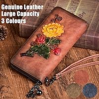 Women's Wallet Wristlet Credit Card Holder Wallet Leather Outdoor Shopping Daily Zipper Flower Embossed Large Capacity Lightweight Durable Flower Folk Retro coffee Retro black Retro Brown Lightinthebox - thumbnail