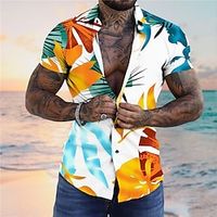 Men's Shirt Summer Hawaiian Shirt Floral Graphic Prints Leaves Turndown Yellow Green Street Casual Short Sleeves Button-Down Print Clothing Apparel Tropical Fashion Hawaiian Designer Lightinthebox - thumbnail