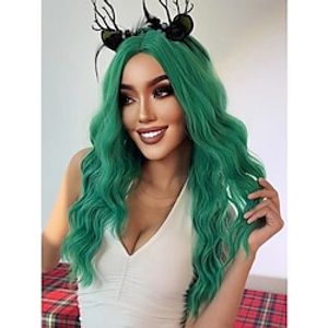 Water Wave Wigs With Bangs Halloween Christmas Wigs Green Color 26 Inch Long Wavy Deep Wave Heat Resistant Fiber Synthetic Wigs Lightinthebox
