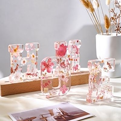 Transparent Resin Letter Decoration Pink Petal Letter Valentine's Day Creative Gift Indoor Home Decoration Desktop Decoration Gifts 1PC miniinthebox
