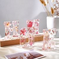 Transparent Resin Letter Decoration Pink Petal Letter Valentine's Day Creative Gift Indoor Home Decoration Desktop Decoration Gifts 1PC miniinthebox - thumbnail