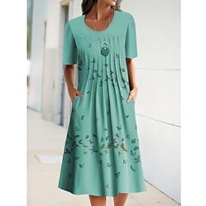 Women's A Line Dress Knee Length Dress Green Short Sleeve Butterfly Ruched Print Spring Summer Crew Neck Stylish Modern 2022 S M L XL XXL 3XL Lightinthebox