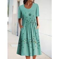 Women's A Line Dress Knee Length Dress Green Short Sleeve Butterfly Ruched Print Spring Summer Crew Neck Stylish Modern 2022 S M L XL XXL 3XL Lightinthebox - thumbnail