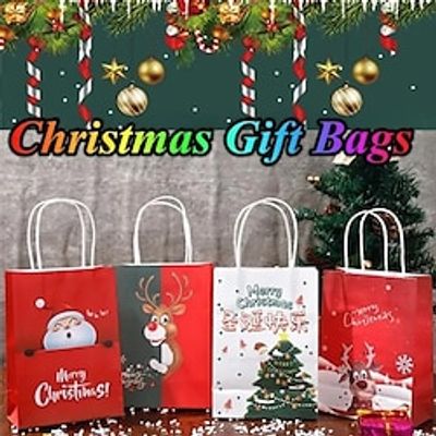 3 Size 9 Styles 4pcsset Christmas Gift Bags Creative Kraft Paper For Gift Packing Xmas Handbag Christmas Gift Wrapping Packaging Bag Lightinthebox