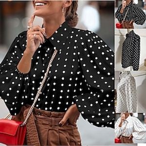 Women's Blouse Button-Down Print Polka Dot Classic Sweet Shirt Collar Regular Spring   Fall Black White Lightinthebox