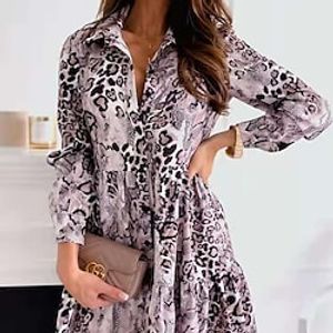 Women's Shirt Dress Leopard Long Sleeve Leopard Ruffle Spring Summer Shirt Collar Fashion Winter Dress Fall Dress 2022 S M L XL 2XL Lightinthebox