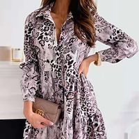 Women's Shirt Dress Leopard Long Sleeve Leopard Ruffle Spring Summer Shirt Collar Fashion Winter Dress Fall Dress 2022 S M L XL 2XL Lightinthebox - thumbnail