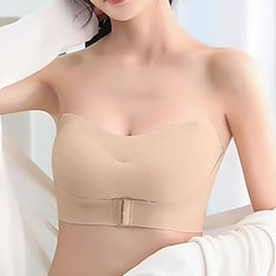 Women's Wireless Bras Padded Bras Adjustable Strapless Bras 34 Cup V Neck Breathable Push Up Invisible Pure Color Front Closure Date Valentine's Day Casual Daily Nylon 1PC White Black  1 PC Lightinthebox