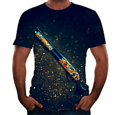 Men's T shirt 3D Print 3D Rivet Mesh Short Sleeve Casual Tops Sportswear Sports Blue Gold Navy Blue miniinthebox
