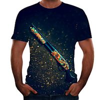 Men's T shirt 3D Print 3D Rivet Mesh Short Sleeve Casual Tops Sportswear Sports Blue Gold Navy Blue miniinthebox - thumbnail
