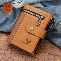 Men's Wallet Credit Card Holder Wallet Leather Cowhide Office Shopping Daily Buckle Zipper Large Capacity RFID Blocking Solid Color Black Light Brown Coffee Lightinthebox