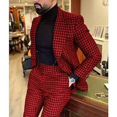BlackRed Men's Houndstooth Suits Wedding Suits Plaid Check 2 Piece Fall  Winter Set Fashion Business Formal Tailored Fit Single Breasted One-button Lightinthebox