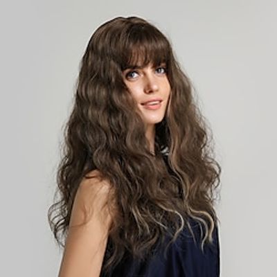 Cosplay Costume Wig Synthetic Wig Bouncy Curl With Bangs Wig 24 inch Dark Brown Synthetic Hair Women's Cool Elastic Adorable Dark Brown  Daily Wear  Party  Evening Lightinthebox