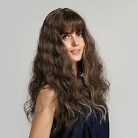 Cosplay Costume Wig Synthetic Wig Bouncy Curl With Bangs Wig 24 inch Dark Brown Synthetic Hair Women's Cool Elastic Adorable Dark Brown  Daily Wear  Party  Evening Lightinthebox - thumbnail