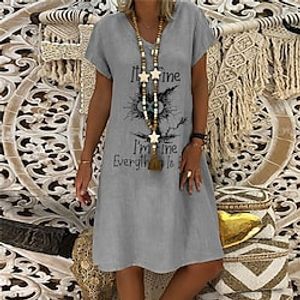 Women's Shift Dress Short Mini Dress White Gray Short Sleeve Cat Letter Animal Print Spring Summer V Neck Casual Vacation 2022 S M L XL XXL 3XL Lightinthebox