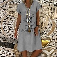 Women's Shift Dress Short Mini Dress White Gray Short Sleeve Cat Letter Animal Print Spring Summer V Neck Casual Vacation 2022 S M L XL XXL 3XL Lightinthebox - thumbnail