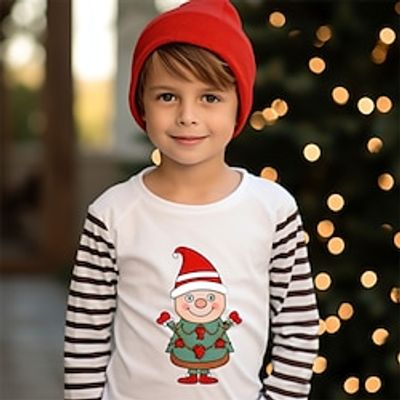 Christmas Boys 3D Cartoon Stripe Tee Shirt Long Sleeve 3D Print Fall Winter Sports Fashion Streetwear Polyester Kids 3-12 Years Crew Neck Outdoor Casual Daily Regular Fit miniinthebox
