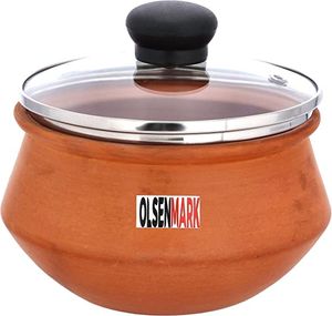 Olsenmark Traditional Cookware Clay Handi, Multifunctional, Venetian Red -OMCP6028