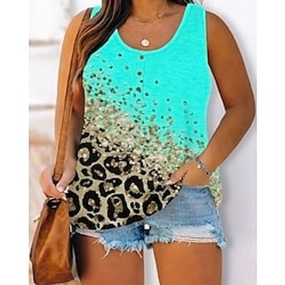 Women's Tank Top Blue Leopard Print Sleeveless Casual Basic U Neck Regular S Lightinthebox Women's Tank Top Blue Leopard Print Sleeveless Casual Basic U Neck Regular S Lightinthebox