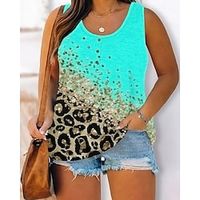 Women's Tank Top Blue Leopard Print Sleeveless Casual Basic U Neck Regular S Lightinthebox - thumbnail