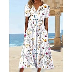 Women's Casual Dress Sundress Summer Dress Floral Pocket Print V Neck Midi Dress Active Fashion Outdoor Date Short Sleeve Regular Fit White Yellow Red Summer Spring S M L XL XXL Lightinthebox