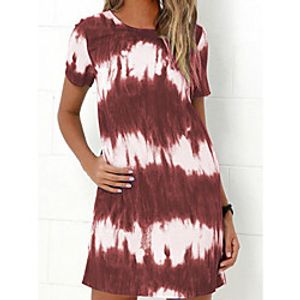 Women's T Shirt Dress Tee Dress Knee Length Dress Blue Purple Wine Army Green Gray Green Brown Short Sleeve Tie Dye Print Summer Round Neck Casual 2021 S M L XL XXL 3XL 4XL 5XL / Cotton / Cotton miniinthebox