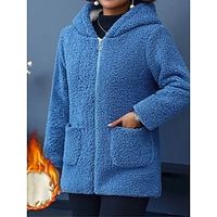 Women's Sherpa Jacket Hoodie Jacket Warm Breathable Street Daily Wear Vacation Going out Zipper Pocket Zipper Hoodie Plush Casual Street Style Plain Regular Fit Outerwear Long Sleeve Fall Winter Wine Lightinthebox - thumbnail