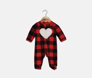 Baby Girls Plaid Heart Footed Coverall  Red