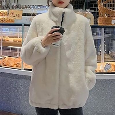 Women's Sherpa jacket Fleece Jacket Teddy Coat Windproof Warm School Outdoor Street Daily Zipper Pocket Zipper Stand Collar Comfortable Preppy Style Solid Color Regular Fit Outerwear Long Sleeve Lightinthebox