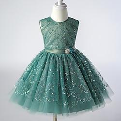 Kids Girls' Party Dress Sequin Flower Sleeveless Wedding Special Occasion Sequins Mesh Zipper Adorable Sweet Cotton Polyester Knee-length Party Dress Summer Spring Fall 4-12 Years Green Lightinthebox