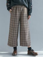 Vintage Plaid Wide Leg Women Pants