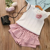 [18m-7y]girl's round neck sleeveless pure color set Lightinthebox - thumbnail