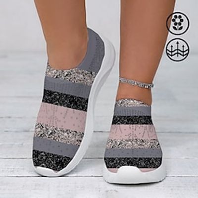 Women's Sneakers Slip-Ons Print Shoes Glitter Crystal Sequined Jeweled Plus Size Party Outdoor Daily Striped 3D Contrast Color Summer Winter Rhinestone Sparkling Glitter Flat Heel Round Toe Closed Toe Lightinthebox
