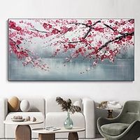 Large Plum Blossom Oil Painting Hand painted Pink Flowers Canvas Wall Art Thick Texture Palette Knife Painting Bedside Art Anniversary Gift Home Decor Lightinthebox