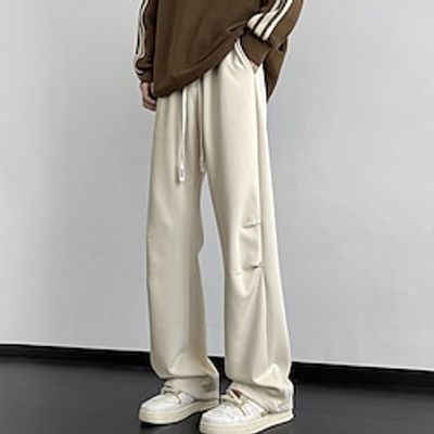 Men's Sweatpants Wide Leg Sweatpants Drawstring Elastic Waist Straight Leg Plain Comfort Breathable Casual Daily Holiday Sports Fashion Black Light Grey miniinthebox