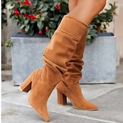 Women's Boots Suede Shoes Slouchy Boots Plus Size Daily Knee High Boots Chunky Heel Round Toe Vintage Elegant Faux Suede Loafer Dark Grey Almond Brown miniinthebox