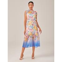 Floral Print Chiffon Dress with Gradient Hem
