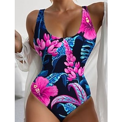 Women's Swimwear One Piece Normal Swimsuit Printing Floral Pink Red Purple Green Bodysuit Bathing Suits Sports Beach Wear Holiday Lightinthebox