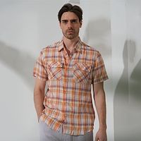 100% Linen Front Pocket Men's Shirt Linen Shirt White Yellow Pink Short Sleeve Plaid Lapel Summer Outdoor Daily Clothing Apparel Lightinthebox - thumbnail