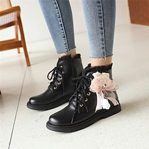 Women's Boots Combat Boots Lolita Wedding Party Daily Solid Color Booties Ankle Boots Flat Heel Round Toe Cute Casual PU Zipper Black White Pink miniinthebox